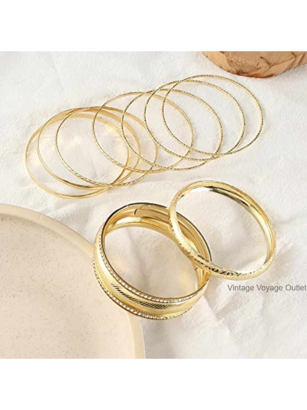 Boho Multi Cuff Bangle Bracelet Set Gold Rhinestone Pearl Stackable - Picture 3 of 5